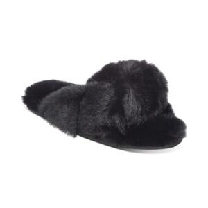 Jenni Women's Faux-Fur Solid Crossband Slippers - Black - M (7-8)